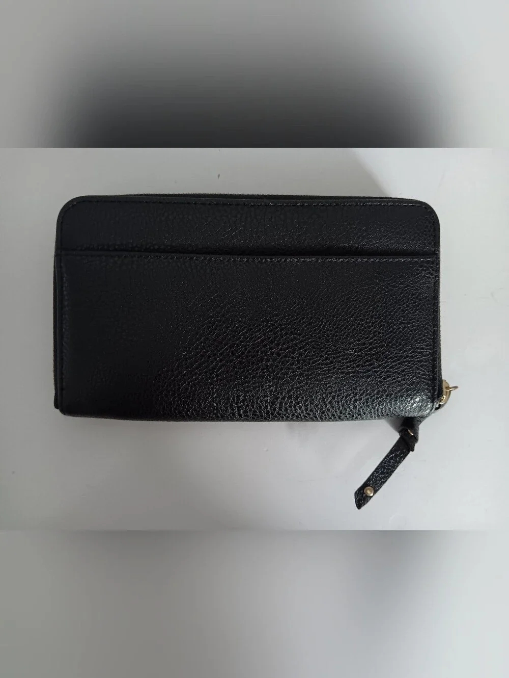 Black Pebbled Faux Leather Zip Around Wallet